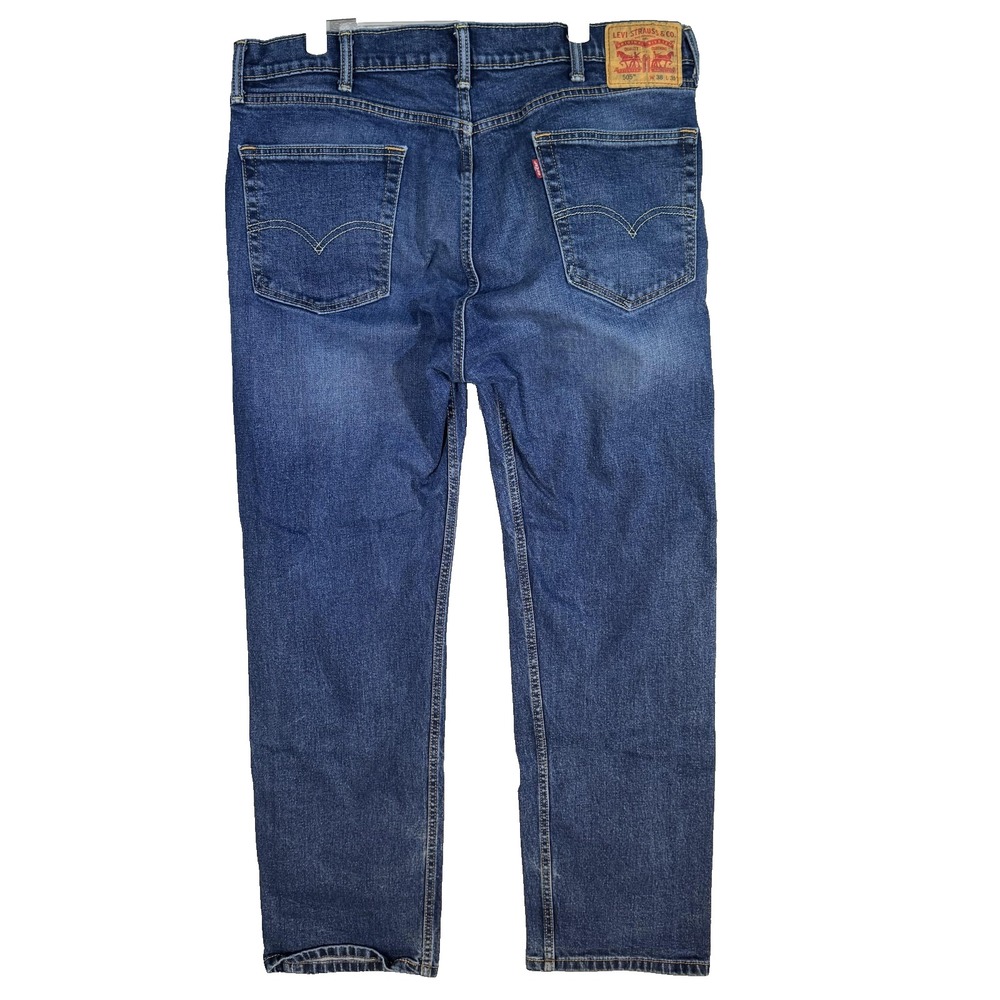 Levis 505 Jeans Mens 38x30 Blue Straight Leg Stretch Denim Medium Wash Pants - Picture 2 of 8